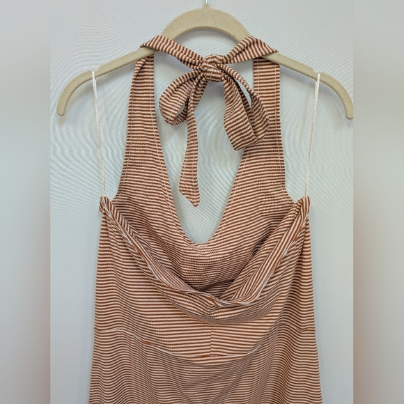 NEW Pact Fit & Flare Orange Cream Organic Cotton Stripe Halter Dress Size Large - Picture 11 of 13